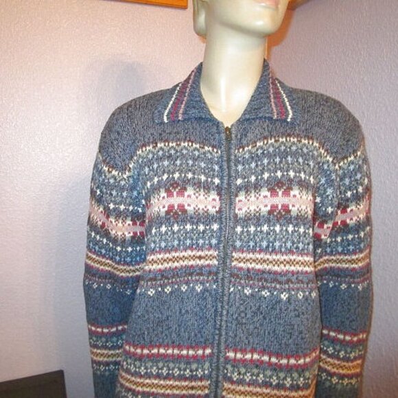 Vtg Heirloom Collectibles Hand Knit Cardigan Size L Sweater Fair Isle Full Zip - Picture 2 of 8